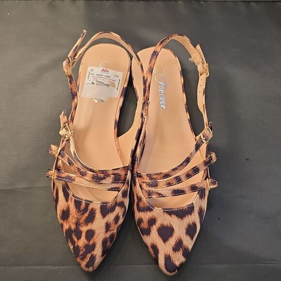 BRAND NEW FOREVER LEOPARD PRINT WOMENS SLINGBACK POINTED TOE WITH BUCKLE… - Picture 2 of 16
